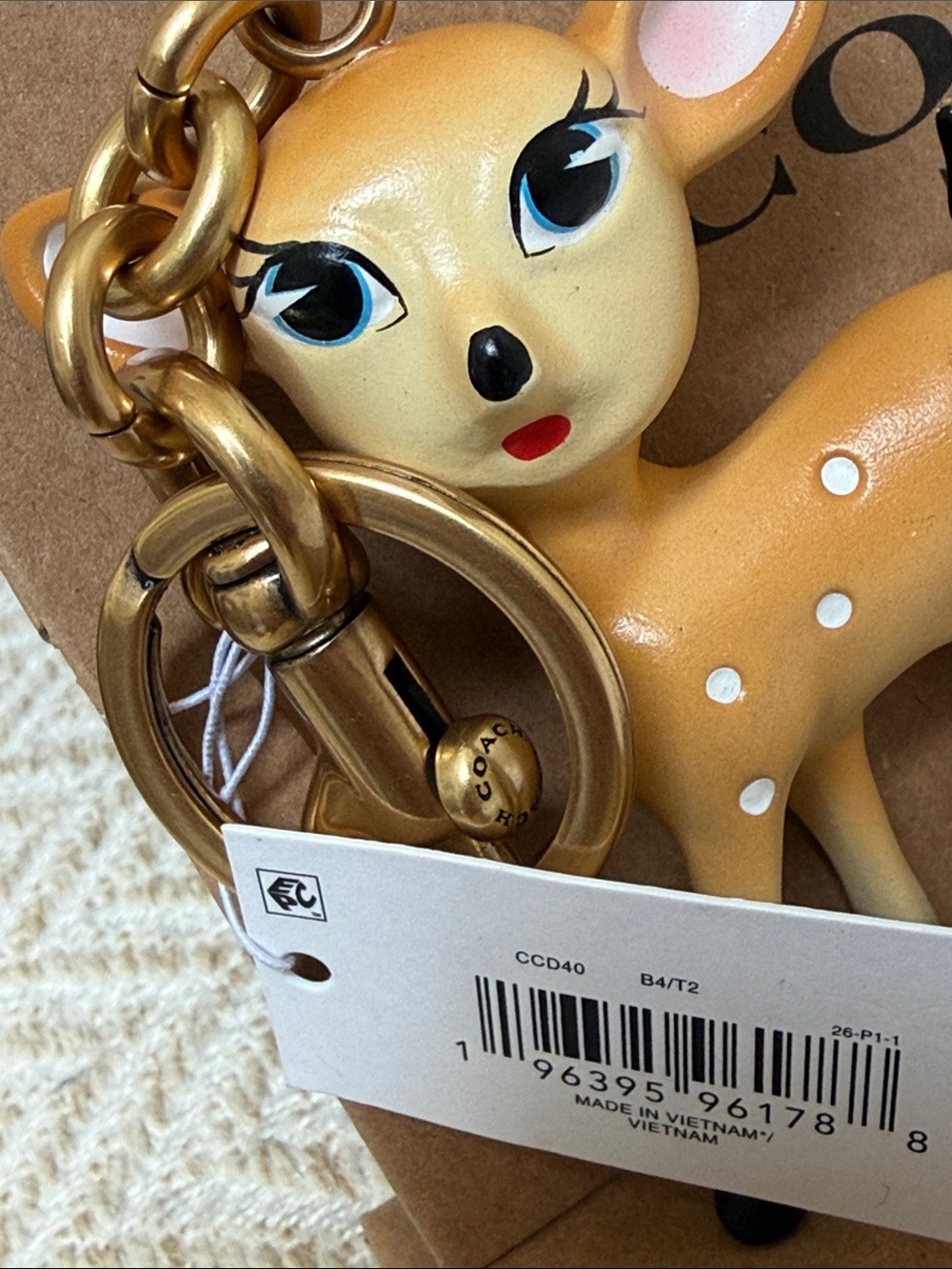 Coach Deer Bag Charm Gold Tan NWT - Picture 3 of 6